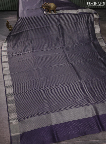 Banarasi silk cotton saree navy blue with allover zari stripe pattern and zari woven border