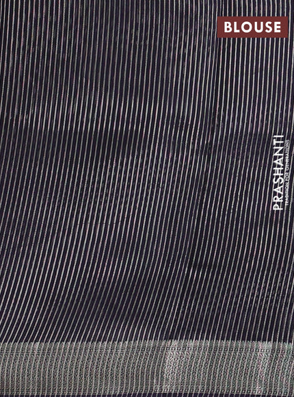 Banarasi silk cotton saree navy blue with allover zari stripe pattern and zari woven border