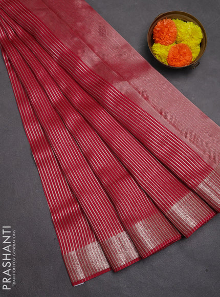 Banarasi silk cotton saree pink with allover zari stripe pattern and zari woven border