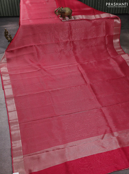 Banarasi silk cotton saree pink with allover zari stripe pattern and zari woven border