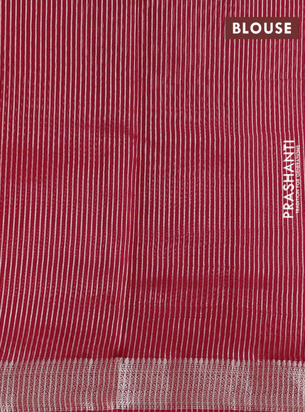 Banarasi silk cotton saree pink with allover zari stripe pattern and zari woven border