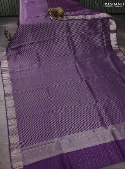 Banarasi silk cotton saree violet with allover zari stripe pattern and zari woven border