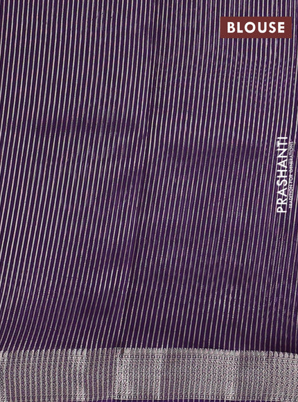 Banarasi silk cotton saree violet with allover zari stripe pattern and zari woven border