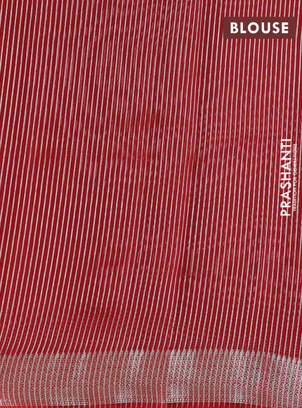 Banarasi silk cotton saree red with allover zari stripe pattern and zari woven border
