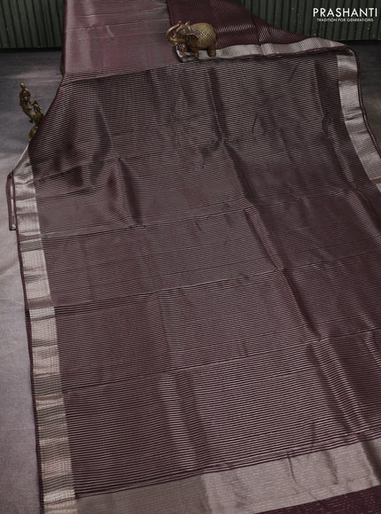 Banarasi silk cotton saree coffee brown with allover zari stripe pattern and zari woven border