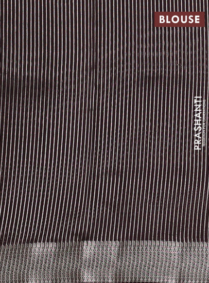 Banarasi silk cotton saree coffee brown with allover zari stripe pattern and zari woven border