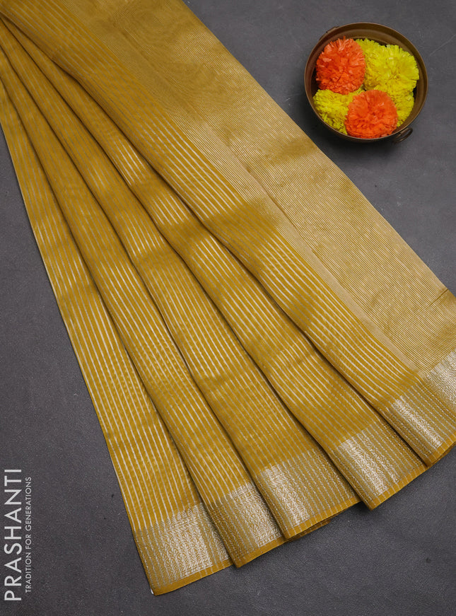 Banarasi silk cotton saree mustard yellow with allover zari checked pattern and zari woven border