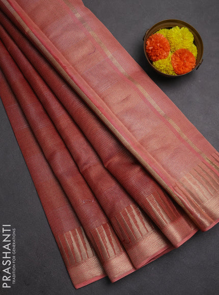 Banarasi silk cotton saree maroon and peach shade with allover zari checked pattern and zari woven border