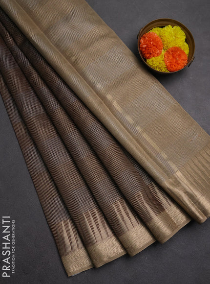 Banarasi silk cotton saree coffee brown and beige with allover zari checked pattern and zari woven border