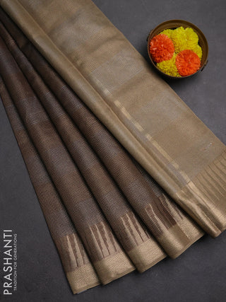 Banarasi silk cotton saree coffee brown and beige with allover zari checked pattern and zari woven border