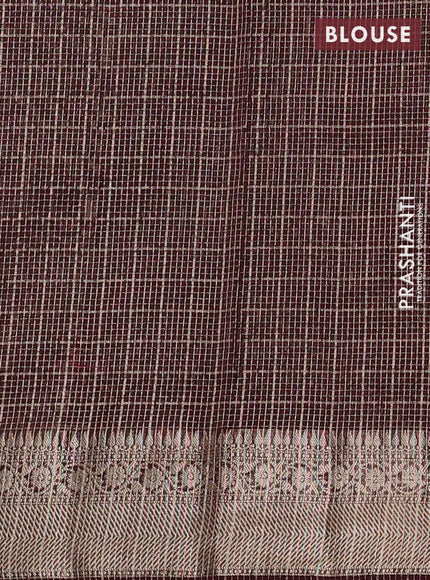 Banarasi silk cotton saree coffee brown with allover zari checked pattern and woven border