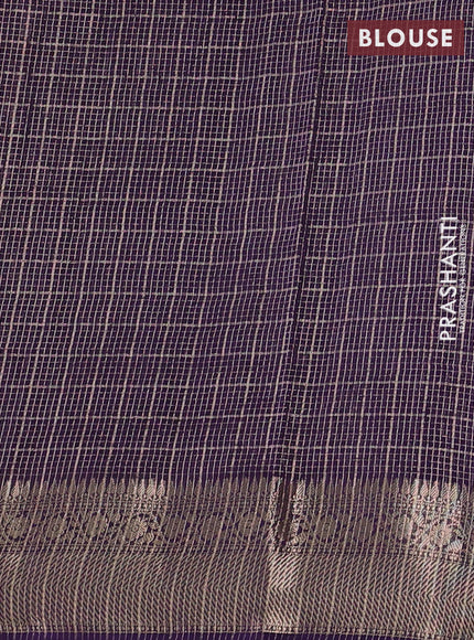 Banarasi silk cotton saree violet with allover zari checked pattern and woven border