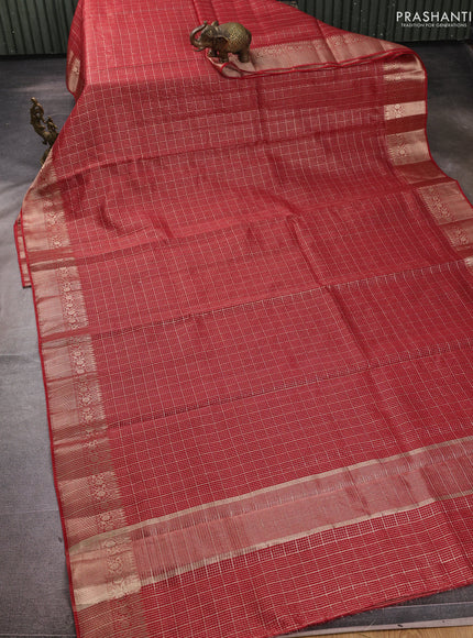 Banarasi silk cotton saree maroon with allover zari checked pattern and woven border