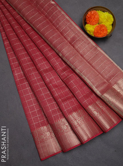 Banarasi silk cotton saree pink with allover zari checked pattern and woven border