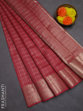 Banarasi silk cotton saree pink with allover zari checked pattern and woven border