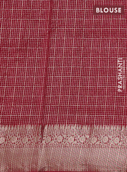 Banarasi silk cotton saree pink with allover zari checked pattern and woven border