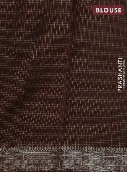 Banarasi silk cotton saree olive green and brown with allover zari checked pattern and woven border