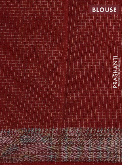 Banarasi silk cotton saree pastel maroon and maroon with allover zari checked pattern and woven border