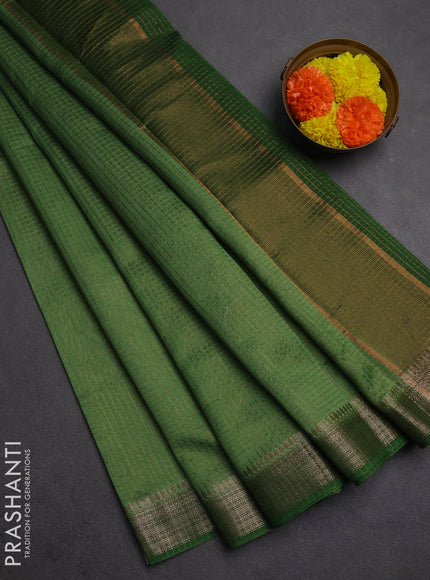 Banarasi silk cotton saree light green and green with allover zari checked pattern and woven border