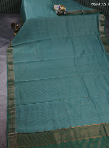 Banarasi silk cotton saree teal green and green with allover zari checked pattern and woven border