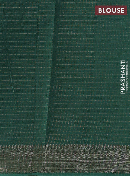 Banarasi silk cotton saree teal green and green with allover zari checked pattern and woven border