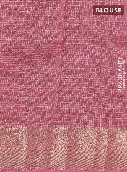 Banarasi silk cotton saree pink and peach pink with allover zari checked pattern and zari woven border