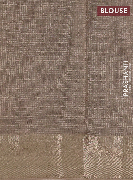 Banarasi silk cotton saree coffee brown and beige with allover zari checked pattern and zari woven border