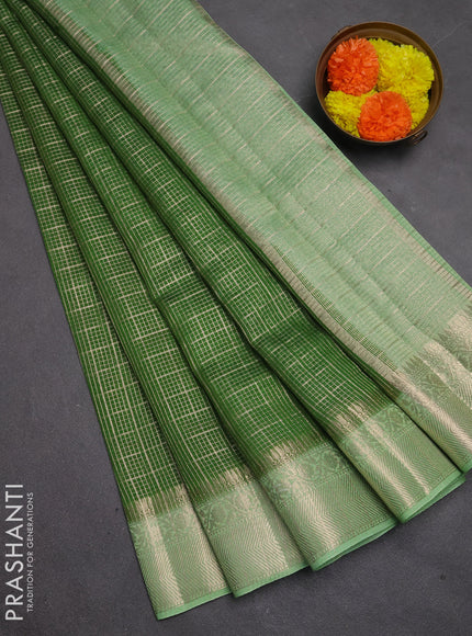 Banarasi silk cotton saree light green and pista green with allover zari checked pattern and zari woven border