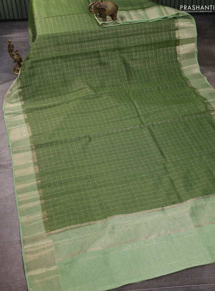 Banarasi silk cotton saree light green and pista green with allover zari checked pattern and zari woven border