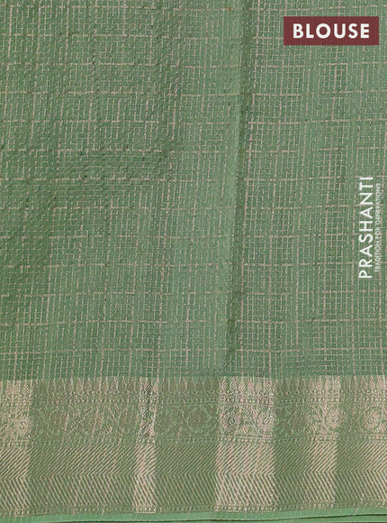 Banarasi silk cotton saree light green and pista green with allover zari checked pattern and zari woven border