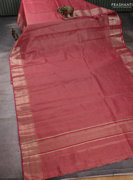 Banarasi silk cotton saree pink with allover small zari woven border and zari woven border