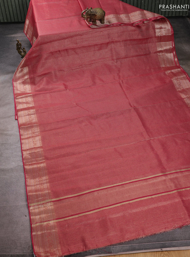 Banarasi silk cotton saree pink with allover small zari woven border and zari woven border
