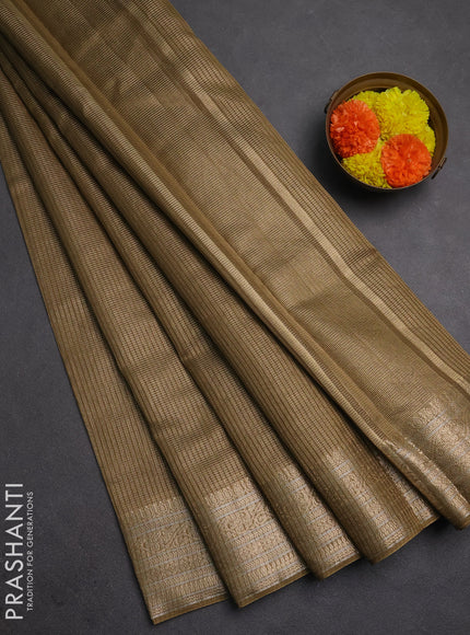 Banarasi silk cotton saree mehendi green with allover small zari woven border and zari woven border