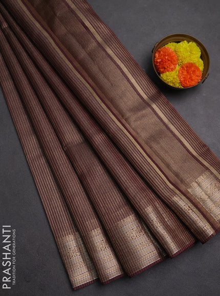 Banarasi silk cotton saree coffee brown with allover small zari woven border and zari woven border