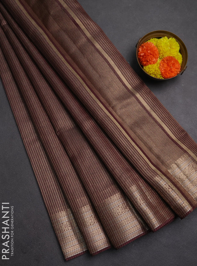 Banarasi silk cotton saree coffee brown with allover small zari woven border and zari woven border