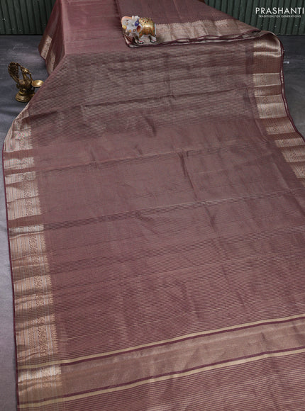 Banarasi silk cotton saree coffee brown with allover small zari woven border and zari woven border