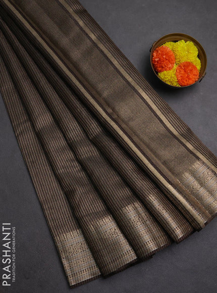 Banarasi silk cotton saree coffee brown with allover small zari woven border and zari woven border