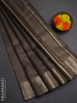 Banarasi silk cotton saree coffee brown with allover small zari woven border and zari woven border