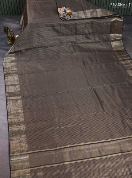 Banarasi silk cotton saree coffee brown with allover small zari woven border and zari woven border