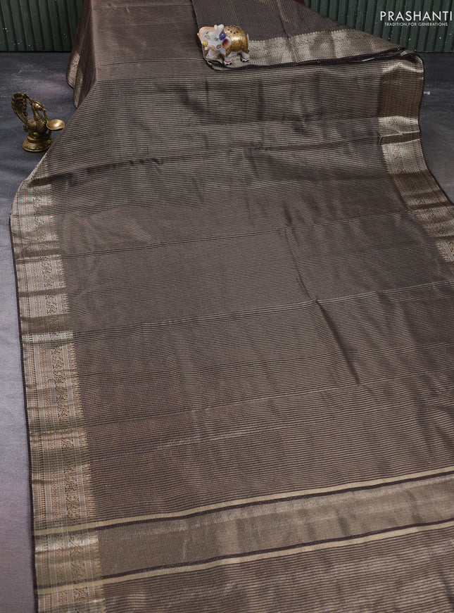 Banarasi silk cotton saree coffee brown with allover small zari woven border and zari woven border