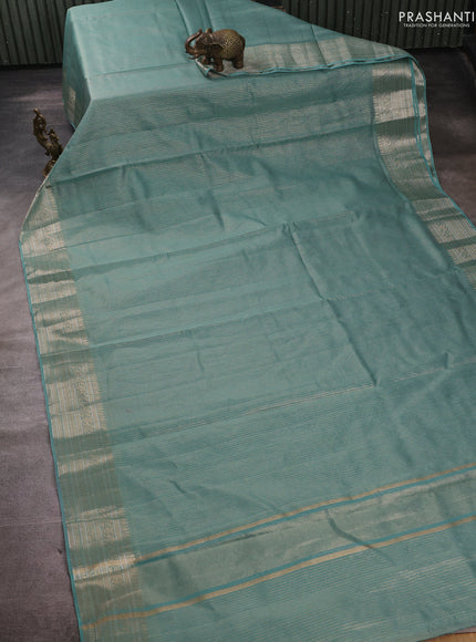 Banarasi silk cotton saree teal green shade with allover small zari woven border and zari woven border