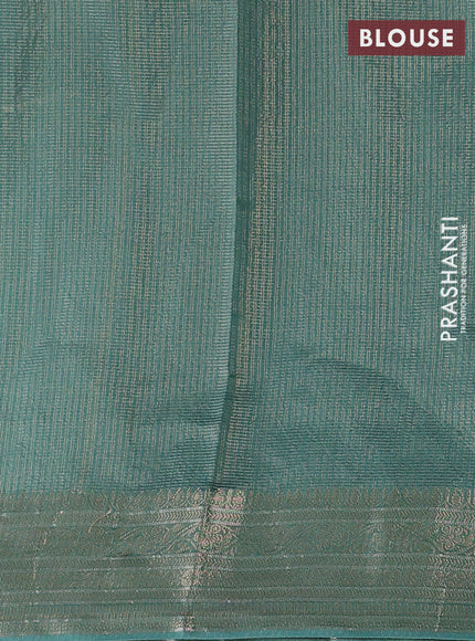 Banarasi silk cotton saree teal green shade with allover small zari woven border and zari woven border