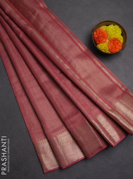Banarasi silk cotton saree dark peach with allover small zari woven border and zari woven border