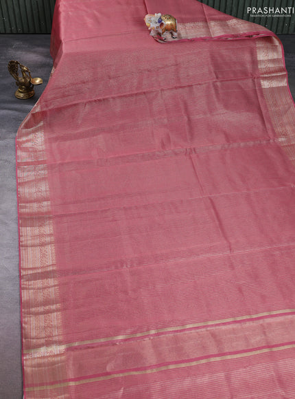 Banarasi silk cotton saree dark peach with allover small zari woven border and zari woven border