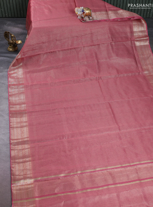 Banarasi silk cotton saree dark peach with allover small zari woven border and zari woven border