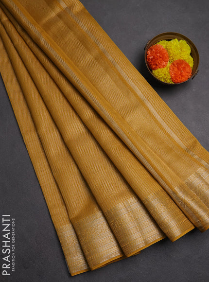 Banarasi silk cotton saree mustard yellow with allover small zari woven border and zari woven border