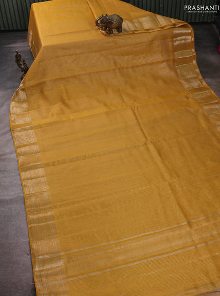 Banarasi silk cotton saree mustard yellow with allover small zari woven border and zari woven border