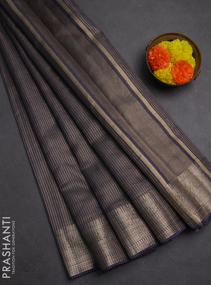 Banarasi silk cotton saree navy blue with allover small zari woven border and zari woven border