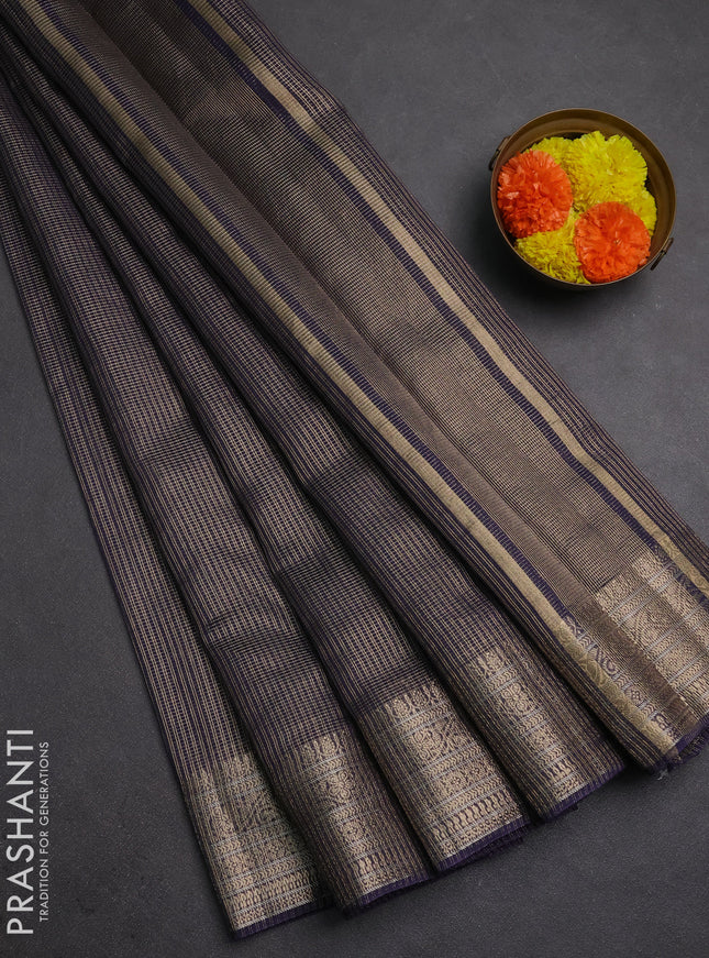 Banarasi silk cotton saree navy blue with allover small zari woven border and zari woven border