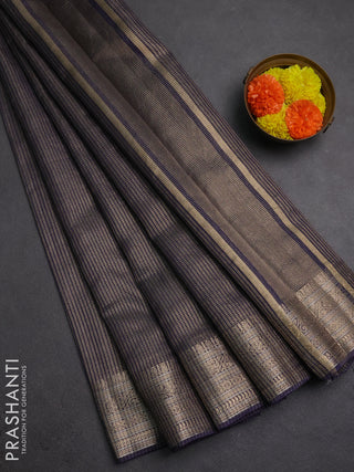 Banarasi silk cotton saree navy blue with allover small zari woven border and zari woven border